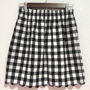 J. Crew Factory Linen Cotton Blend Gingham Scalloped Hem Sidewalk Skirt